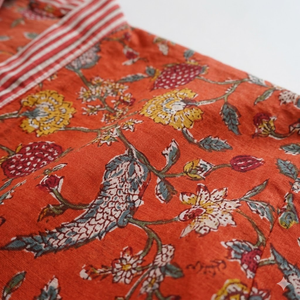 Robe Kimono en Coton Orange Durable pour Femme, Col en V, Manches Longues, Bordure Contrastante, 2 Poches, Faite à la Main, Longue Robe de Nuit et de Détente - Product Image 4