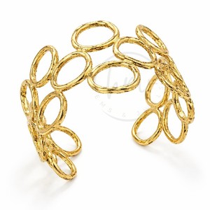 <b>Gold</b> Plated Brass Textured Oval Open Cuff Bangle for Women Trendy <b>Adjustable</b> Statement Fashion Jewelry - Product Image 1