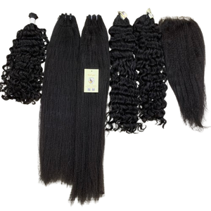 Cheveux vietnamiens crus bouclés profonds de haute qualité Kinky Straight Natural Black Bundles Double Drawn Extensions Extensions de cheveux humains - Product Image 1