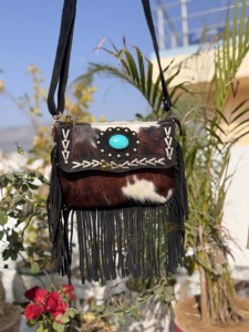 Real Cowhide Leather Fringe Handbag Turquoise Stone Sling <b>Bag</b> Multi Uses Stylish <b>Bags</b> Bohemian <b>Tassel</b> Hot Sale Fringe <b>Bag</b> - Product Image 2