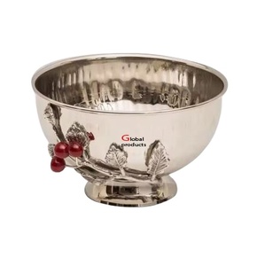Nuevo cuenco para servir de acero inoxidable con acabado plateado y diseño de hojas para restaurante y bar de hotel - Product Image 1