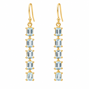 Boucles d'oreilles pendantes en topaze bleue de qualité supérieure, en argent sterling 925 plaqué or 18 carats, faites à la main, cadeau de mariage classique pour elle - Product Image 1