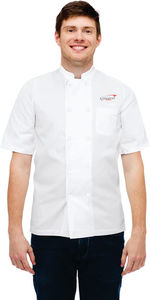เสื้อเชฟแขนสั้น Discover Impex ผ้าโพลีเอสเตอร์ผสมคอตตอน ยูนิเซ็กซ์ สำหรับร้านอาหาร พิมพ์ลายแบบรีดร้อน ติดกระดุม ผ้าทอ - Product Image 3