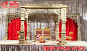 Mariage traditionnel indien Golden Mandap Tamilian Cérémonie de mariage Golden Mandap South Indian Designer Mariage Mandap Set USA - Product Image 6
