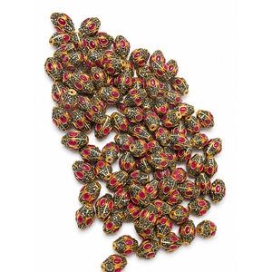 Cuentas cilíndricas de latón espaciadoras Jadau Dholak con múltiples piedras, chapadas en oro y esmaltadas, para la fabricación de joyas personalizadas, pulseras y collares - Product Image 4