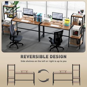 "Rectangle Brown MDF Computer <b>Desk</b> with Monitor Stand & Storage Shelves" - Product Image 4