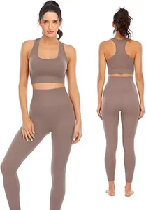 Ensemble de yoga 2 pièces sans coutures, anti-odeur, respirant, épaules dénudées/à une épaule, sans besoin de sous-vêtements, maintien élevé, Spandex/Nylon - Product Image 1