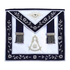 Tablier de Maître Maçon Franc-Maçon Blanc et Bleu Royal avec Rosette, Chaîne et Pompons – Réplique Personnalisée OEM pour Cérémonies Maçonniques et Vêtements de Fraternité - Product Image 3