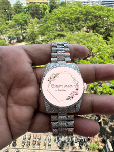 Montre mécanique deux tons 36mm entièrement glacée Hip Hop faite à la main Moissanite Diamond pour hommes ou femmes avec cadran orange pour cadeau - Product Image 3