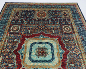 Tapis de prière persan noué à la main, bleu et blanc multicolore, en laine écologique, antidérapant, à motif géométrique, à poils moyens, pour salon - Product Image 4