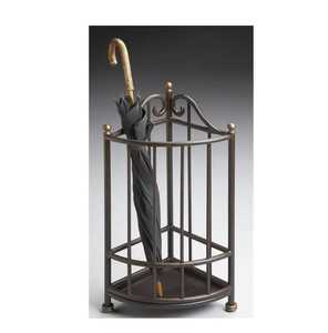 Porte-parapluies classique en fer noir à motif festonné, support de rangement pour bâtons de marche, pour entrée et espaces étroits, avec bac de récupération d'eau - Product Image 2