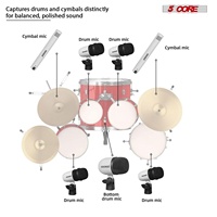 Kit de micros de batterie 5 cœurs 7 pièces entièrement métalliques pour batterie, micros pour toms, caisse claire et cymbales, ensemble de micros filaires pour instruments de percussion