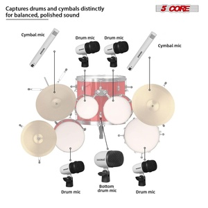 Kit de Micrófonos de Batería de 5 Núcleos, 7 Piezas, Micrófonos de Batería Totalmente Metálicos, Tom/Snare y Platillos, Juego de Micrófonos con Cable para Instrumentos de Percusión - Product Image 6