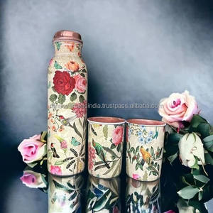 Ensemble de bouteilles en cuivre imprimées Meena, gobelet, boîte en velours noir, isolation thermique, 1000 ml, cadeau d'affaires, mariage, maison - Product Image 2