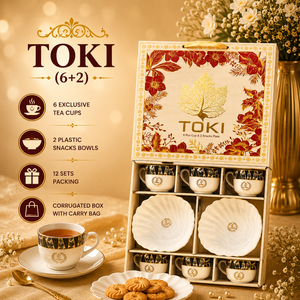 Luxury Custom Logo Toki 2+<b>6</b> Ceramic Tea Cup Gift Box <b>6</b> Cups 2 Saucers 2 Snack Bowls PVC Packaging 400mL Capacity Wedding Favors - Product Image 1