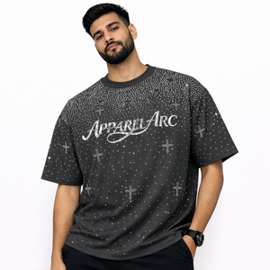 T-shirt d'été en gros pour hommes, personnalisé, avec strass effet charbon et thermocollant argenté, style streetwear, usine OEM - Product Image 1