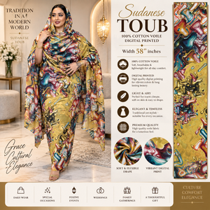 Tela de Voile de Algodón con Estampado Digital Abstracto de 58 Pulgadas para Confección de Vestidos |   Textil Tradicional Sudanés para un Uso Diario Elegante - Product Image 5
