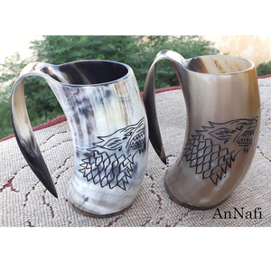 Mugs en corne de buffle polie, style animalier, en matériau naturel, type tankard, Inde Viking, avec logo gravé personnalisé - Product Image 1