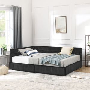 Struttura letto matrimoniale trapuntata con schienale e braccioli confortevoli, letto divano imbottito per camera da letto - Product Image 6