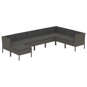 Set da salotto in Poly Rattan grigio 8 pezzi con cuscini mobili da esterno - Product Image 2