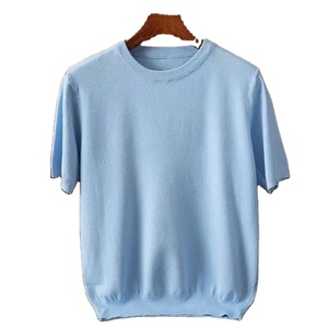 Camiseta de punto de manga corta a cuadros de paño regular para hombre, camiseta de verano con cuello redondo, informal de secado rápido de alta calidad - Product Image 1