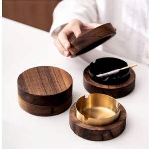 Ensemble haut de gamme 2-en-1 : Cendrier à cigares en bois et sous-verre à whisky avec insert métallique amovible et accessoires coupe-cigares à double lame tranchante - Product Image 4