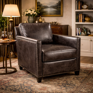 Sillón de cuero con estructura de madera, construcción duradera, acolchado suave y cómodo, silla clásica elegante para sala de estar o estudio - Product Image 1