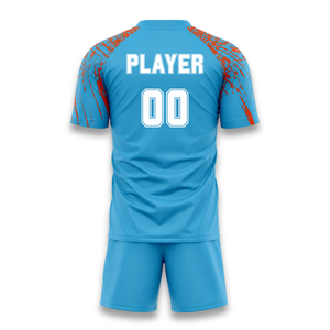 Conjunto de Camiseta de Fútbol Sublimada Azul y Naranja Unisex Personalizada, Transpirable, de Secado Rápido, Ajuste Atlético, Manga Corta, Nombre del Equipo Personalizado - Product Image 2