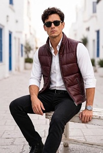Blouson Bomber d'Hiver pour Homme, Couleur Bordeaux, Coupe Slim, Tissu en Toile Rempli de Polyester, Coupe-Vent, Vêtement d'Extérieur - Product Image 3