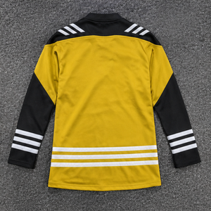 Jersey de Hockey sobre Hielo Unisex Amarillo y Negro, Manga Larga, Cuello en V, Sublimado, Transpirable, Absorbe la Humedad, 220g, Corte Regular para Adultos - Product Image 2