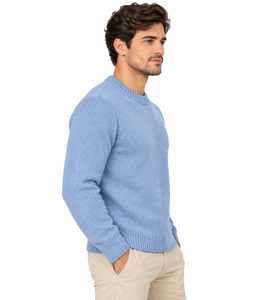 Suéter de Punto Premium para Hombre, Cuello Redondo, Color Azul Claro, Transpirable, Clásico, Manga Larga, Cuello Acanalado, Suave y Cálido para Invierno, Talla XL - Product Image 2