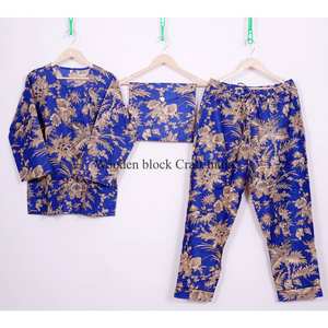 Pyjama d'hiver de luxe fait main 100 % coton à motif floral pour femme, ensemble à manches trois-quarts, col rond, longueur intégrale, taille élastique, doux - Product Image 6