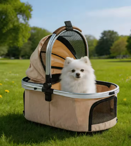 Poussette pour animaux de compagnie 3-en-1 pliable, légère et durable, avec siège auto, roues en caoutchouc à roulement fluide, harnais amovible, capacité de 50 livres pour chiens - Product Image 4
