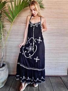 Holiday Beach Boho Style Modern Hand Embroidered Maxi <b>Dress</b> Fashionable Rayon <b>Viscose</b> Floral Loose Fit Sexy Women's - Product Image 2