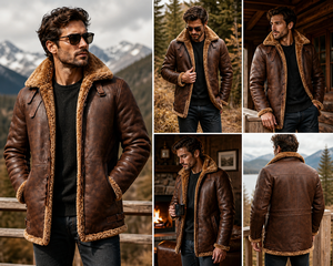 Chaqueta Bomber B3 de Piel de Oveja Marrón para Hombre |   Chaqueta de vuelo RAF Aviator de piel de oveja - Product Image 2