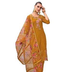 Pure Viscose Silk Hand Work Scalping Work con Fancy Lace y Organza Digital Print Dupatta suit Collection - Product Image 1