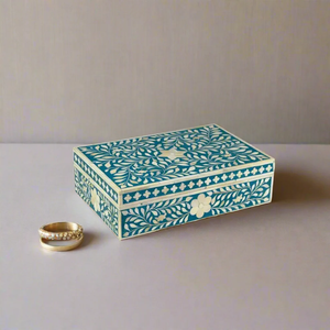 Green Bone Inlay <b>Trinket</b> Storage <b>Box</b> Handmade Luxury Wooden Accessory Organizer with Geometric Pattern - Product Image 1
