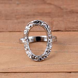 Handmade 925 Sterling Silver Oval Floral Scroll <b>Ring</b> Setting - <b>Adjustable</b> Arthritis Splint for Joint Support - Product Image 1