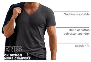 Camiseta Casual de Manga Corta con Cuello en V para Hombre, Ligera, Suave al Tacto, Material Transpirable, Corte Ajustado, Ropa de Verano para Uso Diario - Product Image 6