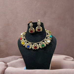 Indian Jewellery <b>Gold</b> Plated Designer Polki Necklace <b>Set</b> with <b>Earrings</b> Bridal Jewelry for Wedding & Party Celebration - Product Image 1