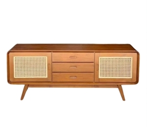 Arthamas Midcentury Modern Durable Wood Living Room Chair Rattan Panels Three Drawers Eco-Friendly Minimalist Design for Hotel - Product Image 5
