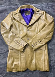 Veste en cuir texturé serpent doré pour homme CHAMP KING, doublure violet royal - Product Image 4