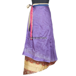 New Best Quality Cheap and Beautiful Hippie <b>Wrap</b> <b>Skirt</b> Women Wear Vintage Silk Sari Long Length <b>Wrap</b> Around <b>Skirt</b> 2 Layer Saree - Product Image 4