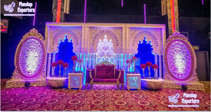 Golden Radha กฤษณะแต่งงานชุดเวทีพระราชดั้งเดิมแต่งงานกฤษณะ Radha ติดตั้งเวทีต้อนรับแบบดั้งเดิมของชาวฮินดู - Product Image 5