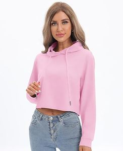 Sweat-shirt à capuche court personnalisé pour femmes, tissu extensible doux, style streetwear décontracté - Product Image 3
