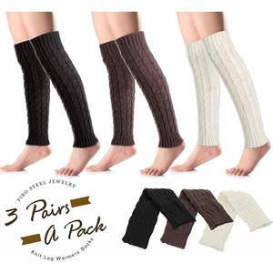 Calcetines largos de invierno para mujer, 3 pares de calentadores de piernas de punto - Product Image 1