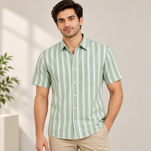 Modern Mens Striped Poly Cotton Blend Half Sleeve <b>Shirts</b> Lightweight Casual Office Wear Comfortable Wholesale Bulk Supplier Sale - Product Image 1