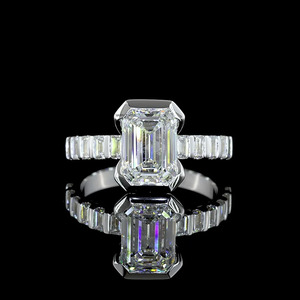 Lab Grown <b>Emerald</b> Cut Diamond IGI Certified Wedding Engagement <b>Ring</b> Baguette Diamond Band 10K/14K/18K Gold 925/935 <b>Silver</b> - Product Image 1