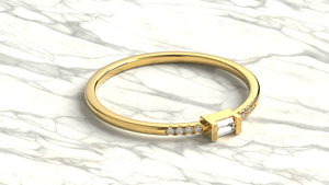 Bague minimaliste plaquée or 18 carats avec diamants baguette et ronds, délicate, empilable, pour mariage et fiançailles, bijou raffiné, cadeau pour femme - Product Image 3