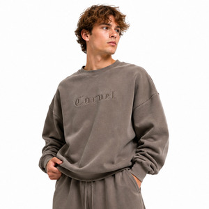 Sweat-shirts à capuche oversize de haute qualité, sweat-shirts à col rond avec logo en relief ton sur ton personnalisé, joggers, athleisure en molleton de coton épais de luxe, fabrication OEM - Product Image 2